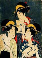 喜多川歌麿「菓子袋をもつ三美人」・・・キラキラ輝く女性たち