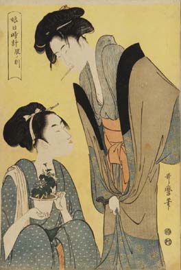 喜多川歌麿「娘日時計 辰ノ刻」朝顔の鉢を愛でる女性(太田記念美術館蔵)【後期展示】