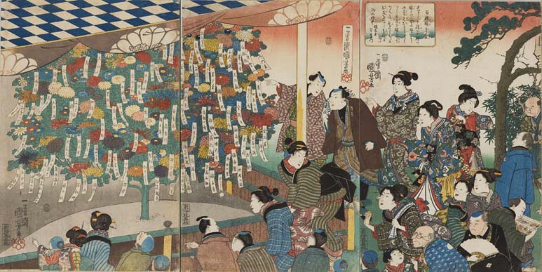 歌川国芳「百種接分菊」大勢の人が集まる菊の見世物(個人蔵)【前後期展示】